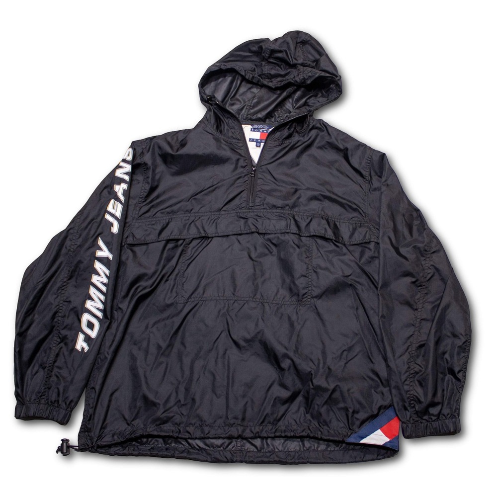 Tommy Hilfiger Anorak Windbreaker Jacket Mens XXL Black‎ Excellent